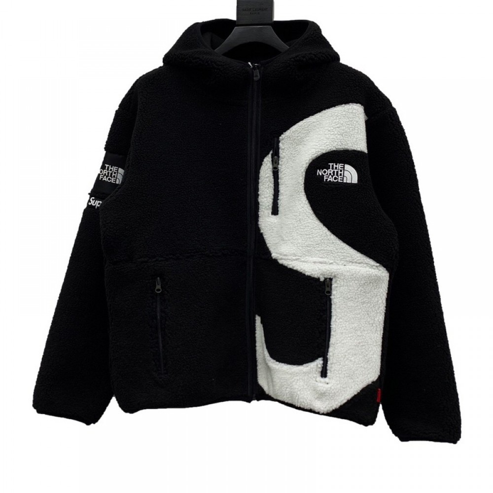 A+ Quality Supreme x The NorthFace S Logo Hooded Fleece Jacket Black