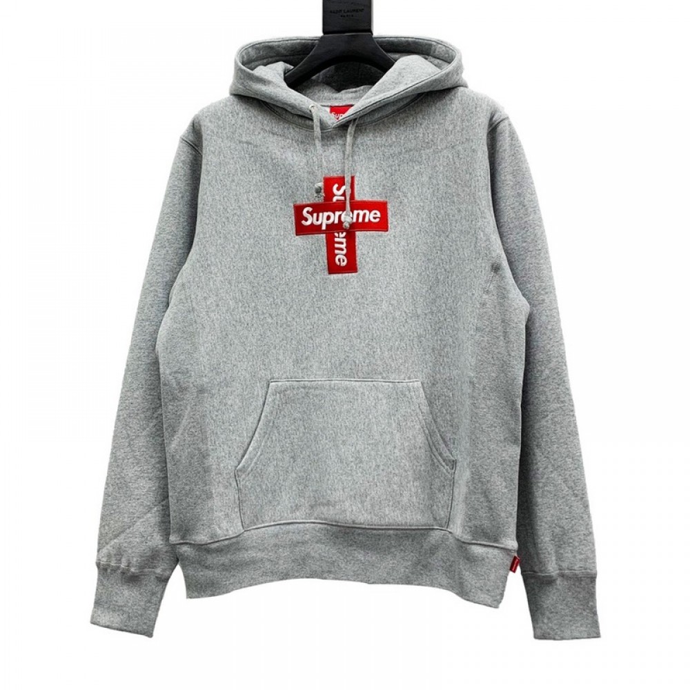A+ Quality Supreme Cross Box logo Hoodie Grey