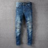 AMIRI Skinny Moto Distressed Jeans Dark Blue