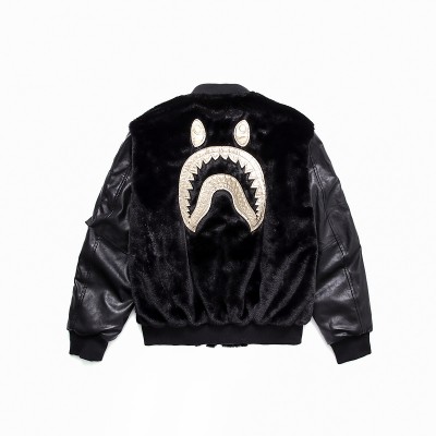 BAPE Gold Shark Leather Bomber Jacket