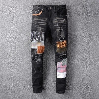 AMIRI Skinny Black Patchwork Distressed Jeans