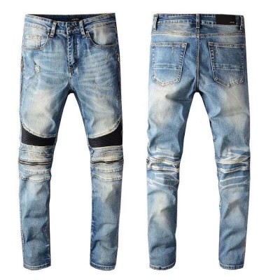 AMIRI Skinny Moto Distressed Jeans Blue
