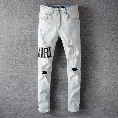 AMIRI Skinny logo Whitewash Distressed Jeans