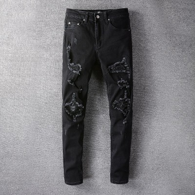 AMIRI Skinny Black Patch Distressed Jeans