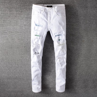 AMIRI Skinny Gradient Crystal Distressed White Jeans