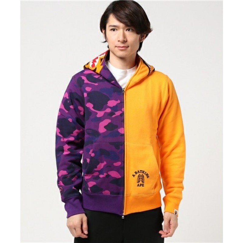 BAPE Solid Color Stitching Camo Zip Hoodies